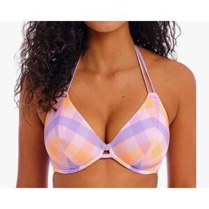 Freya Harbour Island Underwire Halter Bikini Top RN 103367 Size 28D Plaid Beach